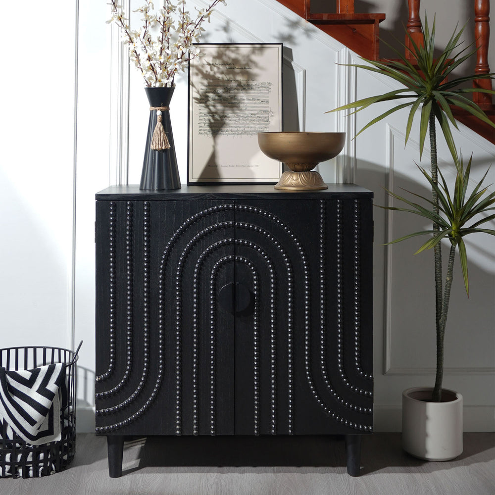 English Elm Modern Black Wood Storage Cabinet - Stylish 30In Accent Sideboard For Living Room, Bedroom & Entryway W2729P239175