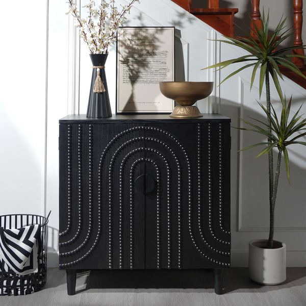 English Elm Modern Black Wood Storage Cabinet - Stylish 30In Accent Sideboard For Living Room, Bedroom & Entryway W2729P239175