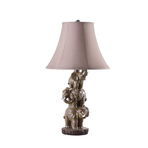 English Elm 21" Brown Grey 3 Stacked Elephants Polyresin Table Lamp with Cocoa Linen Shade, 60W LED Ready B072P222440