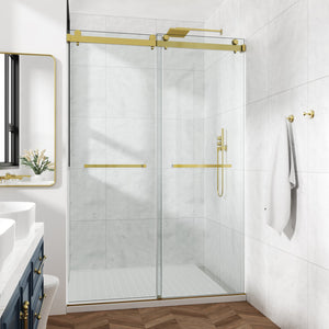 English Elm 60*72" Frameless Double Sliding Shower Door — 10mm SGCC Tempered Glass, Gold 304 Stainless, Leak-Free Nano Coating T3177P370635