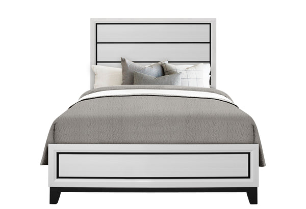 English Elm MIRAGE Sleek Full Bed with Panel Headboard, Solid Rubberwood Frame, Contemporary Low Profile Design White 59.76 L x 33.54 W x 4.96 H B201S00098