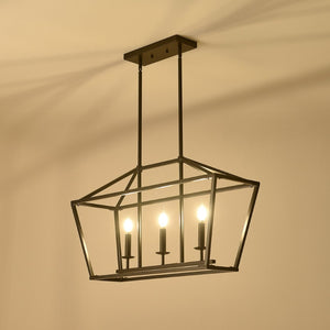 English Elm 3-light Industrial Farmhouse Linear Chandelier Matte Black Metal for Island or Dining W5008P465017