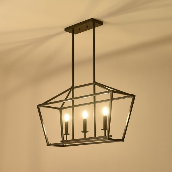 English Elm 3-light Industrial Farmhouse Linear Chandelier Matte Black Metal for Island or Dining W5008P465017