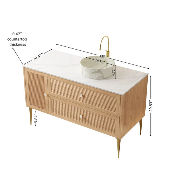 English Elm Dipa 48 Inch Floating Bathroom Vanity Walnut Cabinet Sintered Stone Top Led Sensor W2615S00478