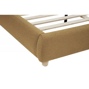 English Elm Modern/Contemporary Queen Platform Bed Upholstered in Soft Burlap Fabric, Low-Profile Plywood Frame, Sturdy Support Brown+Gold 83 L x 11 W x 11.5 H B011S01950