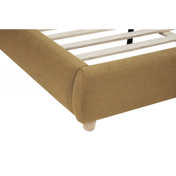 English Elm Modern/Contemporary Queen Platform Bed Upholstered in Soft Burlap Fabric, Low-Profile Plywood Frame, Sturdy Support Brown+Gold 83 L x 11 W x 11.5 H B011S01950
