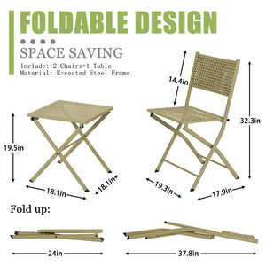 English Elm Patio Folding Bistro Set with E-coated Steel Frame for Balcony Garden Outdoor Dining Light Green T5880P492160