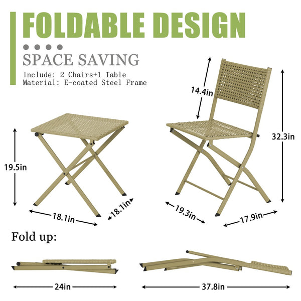 English Elm Patio Folding Bistro Set with E-coated Steel Frame for Balcony Garden Outdoor Dining Light Green T5880P492160