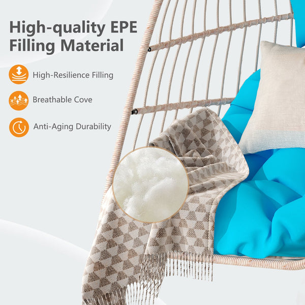 English Elm Outdoor Blue Rattan Egg Swing Chair - Weather-Resistant, Comfortable, Foldable & Easy To Install W2500P364241