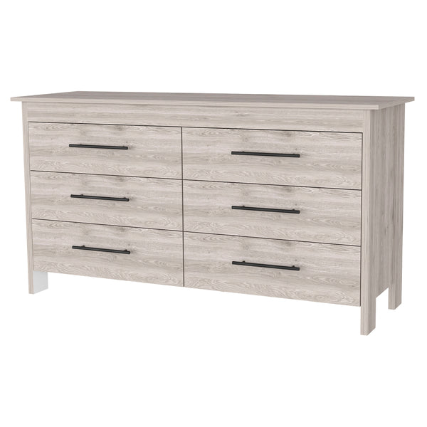 English Elm Luxor Six Drawer Double Dresser Light Gray with Black Metal Pulls, Superior Top & All-Metal Gliders B128S00102