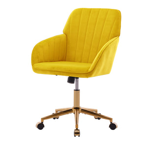 English Elm TY Velvet Office Chair Bright Yellow with Gold Base, 360° Swivel, Height Adjustable, Luxury Comfort W2311P237657