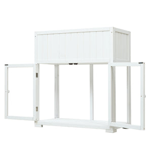 English Elm TOPMAX Mini Cold Frame Greenhouse with Fir Wood, Polycarbonate Doors, Raised Bed & Removable Wheels White N717P229026K