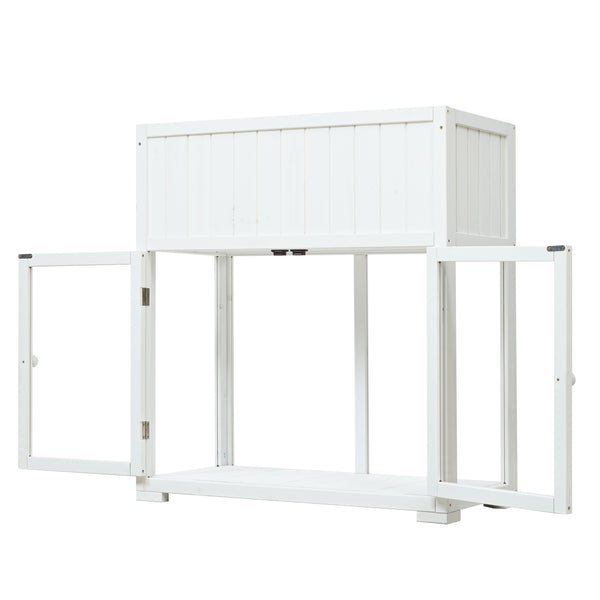 English Elm TOPMAX Mini Cold Frame Greenhouse with Fir Wood, Polycarbonate Doors, Raised Bed & Removable Wheels White N717P229026K