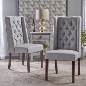 English Elm Dining Chair Set of Two Wingback Button Tufted High Back Birch Leg Upholstered Light Grey 61539.00LGRY