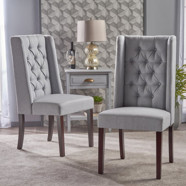 English Elm Dining Chair Set of Two Wingback Button Tufted High Back Birch Leg Upholstered Light Grey 61539.00LGRY