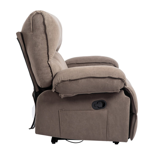 English Elm Oversized Velvet Push-Back Recliner Chair Sofa with Massage Pillow, Super Soft Fleece Comfort and Easy Assembly Brown W1403S00004