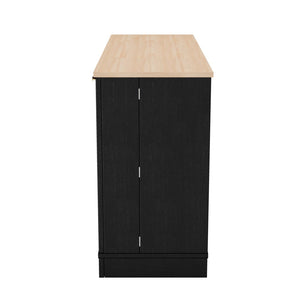 English Elm Trexm Multifunctional Sideboard with Pull Out Bottle Rack Adjustable Shelves Kitchen Storage Black XW000026AAB