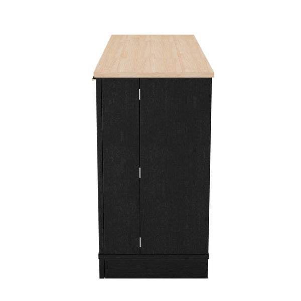 English Elm Trexm Multifunctional Sideboard with Pull Out Bottle Rack Adjustable Shelves Kitchen Storage Black XW000026AAB