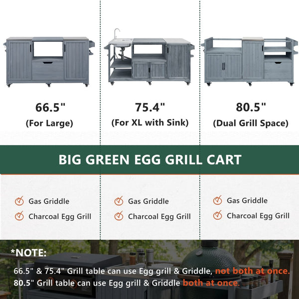 English Elm K&k 80.5 Inch Outdoor Kitchen Island Solid Fir Wood Stainless Steel Grill Cart Station Grey+Blue N707P392140G