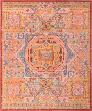 Unique Loom Austin Alto Machine Made Border Rug Peach, Blue/Brown/Gold/Green/Light Blue/Orange/Puce/Red 8' 0" x 10' 0"