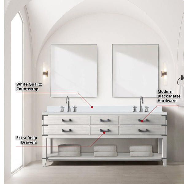 English Elm White Oak Double Bath Vanity Set With White Quartz Top, Mirrors & Faucet - Elegant Spa Retreat B2731S01909-GIGA
