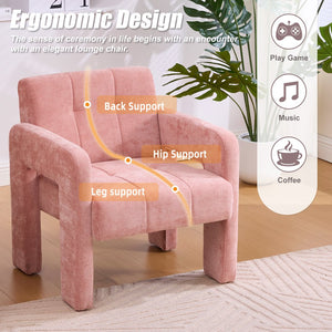 English Elm Modern Chenille Armchair with Ergonomic Curved Armrests, 500lb Capacity, Nordic Minimalist Accent Chair for Living Room Pink W395P380517