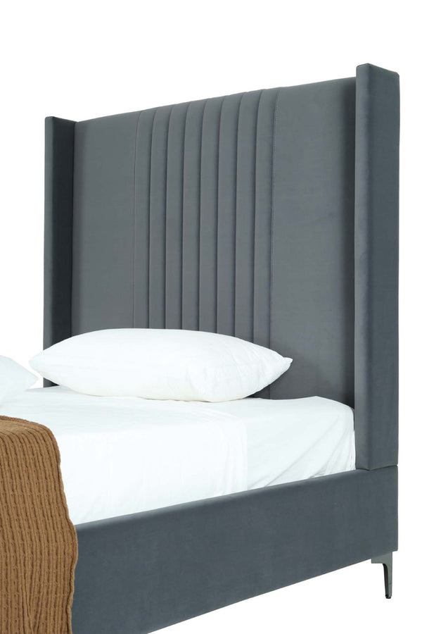English Elm 48" Full Velvet Upholstered Bed Channel Tufted Headboard Mid-century Modern Bedroom Grey B365S00156