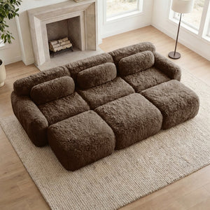 English Elm 3-seater Curved Modular Sectional Plush Upholstered Sofa with Linkable Ottoman for Living Rooms Chocolate W714S01543