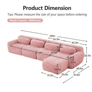 English Elm L-shaped Modular Plush Sectional Sofa with Cloud Foam Cushions for Cozy Living Spaces Pink W714S01563