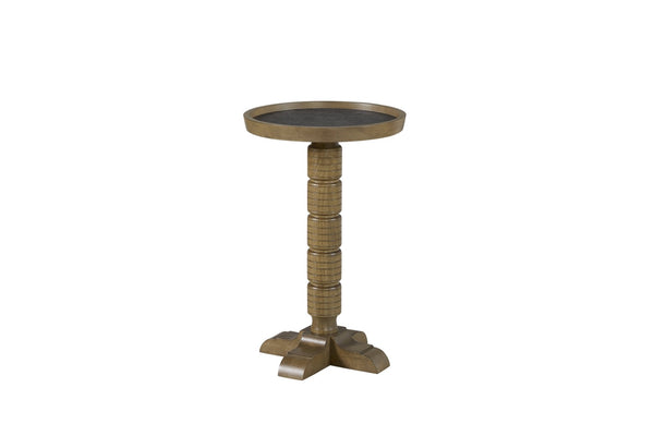 English Elm Spot Pedestal Accent Table with Turned Base and Sculpted Feet for Cozy Living Spaces Almond B2699P447489