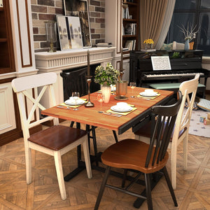 English Elm Extendable Convertible Shelf-to-Table Dining Table with Mahogany Wood & Metal Frame for Small Spaces W3128P281270