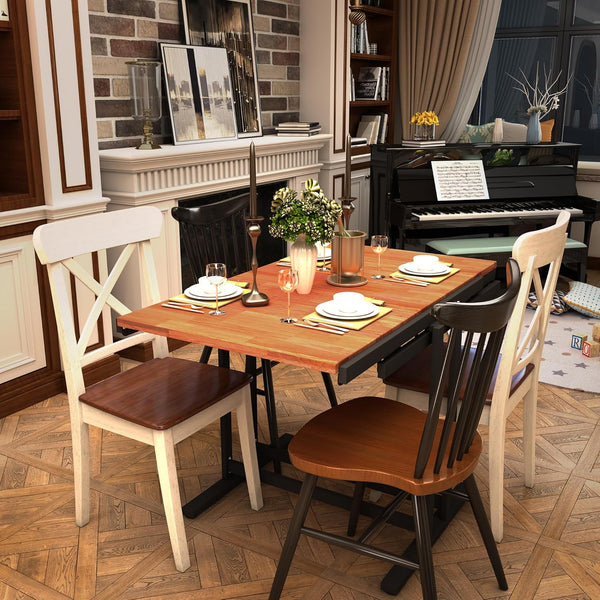 English Elm Extendable Convertible Shelf-to-Table Dining Table with Mahogany Wood & Metal Frame for Small Spaces W3128P281270