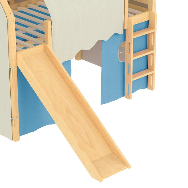 English Elm Full Size Pine Loft Bed with Slide Tent Panels Led Lights and Play Space Below W1580S00292