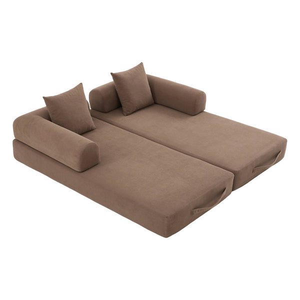 English Elm UNITED modular foldable sofa with metal frame, corduroy upholstery, side pocket & quick assembly convenience Brown W1568P375636