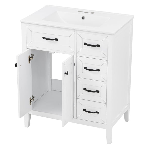 English Elm [video] 30 Inch Freestanding Bathroom Vanity White Mdf Pine Legs Ceramic Sink Soft Close N759P394442K