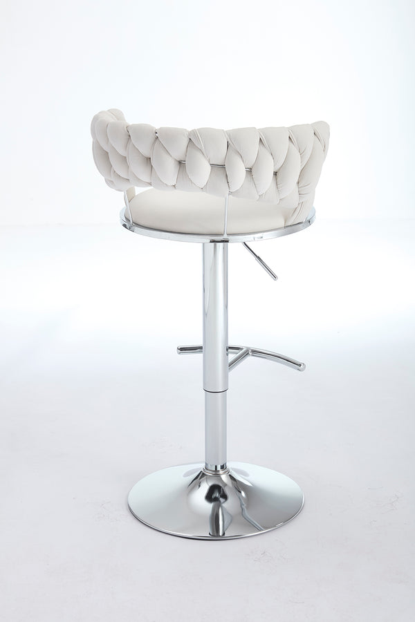 English Elm Set of 2 Velvet Bar Stools with Chrome Base Swivel Height Adjustment Plush Cushion Modern Comfort Cream W1249P247722