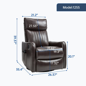 English Elm Blue Fabric Swivel Rocker Recliner with Massage Heat Nodes for Living Room Comfort Brown Pu W1803P321813