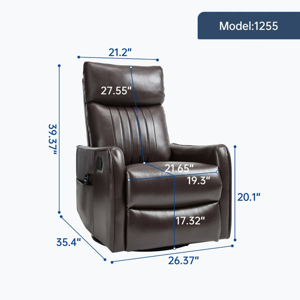 English Elm Blue Fabric Swivel Rocker Recliner with Massage Heat Nodes for Living Room Comfort Brown Pu W1803P321813