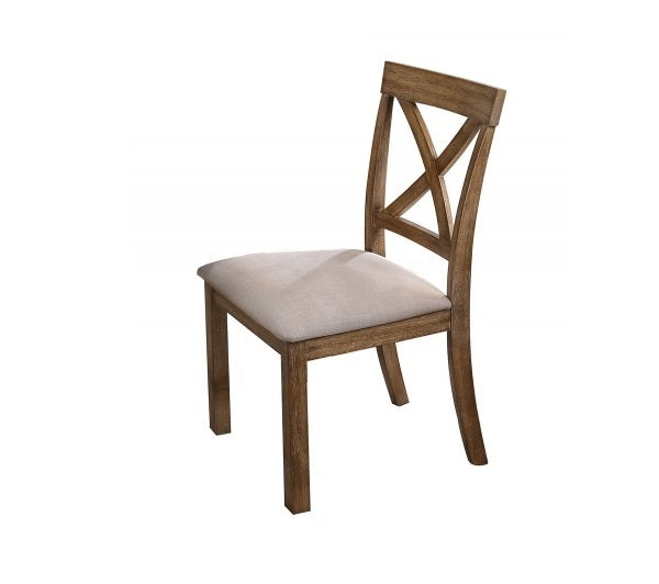 English Elm Antique Rustic Oak Dining Chair Set of 2 with X-Back and Padded Beige Seat, Solid Wood Farmhouse Appeal B011P361925