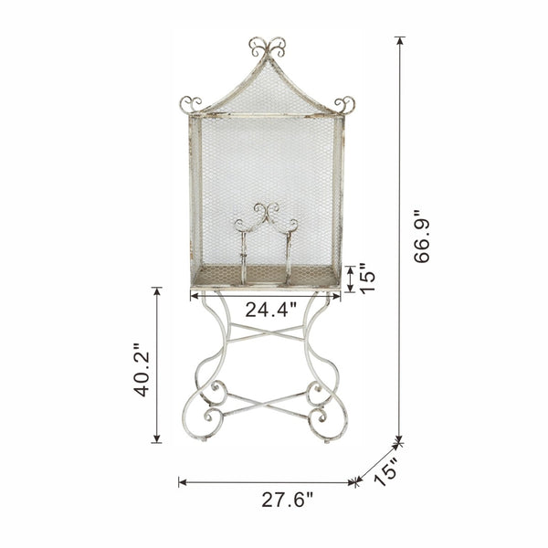 English Elm 27.6x15x66.9" Vintage Iron Greenhouse Scrollwork Frame Shabby Chic Plant Display Stand W2078P496463