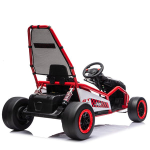 English Elm 24v Dual Motor Kids Go Kart with Drift Mode Roll Cage and Rear Suspension Ages 6 to 12 Red W1578P454055