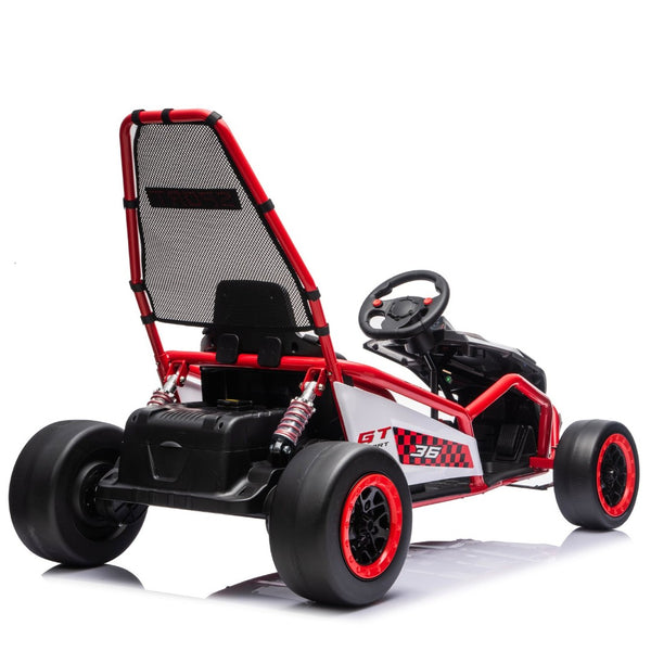 English Elm 24v Dual Motor Kids Go Kart with Drift Mode Roll Cage and Rear Suspension Ages 6 to 12 Red W1578P454055