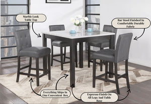 English Elm LEON Espresso & White Bar Table with 4 Transitional Bar Stools, Solid Wood/MDF, 26" Seat Height, Tufted Back B201P226138