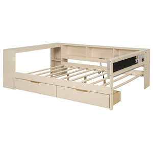 English Elm Wood Full Size Platform Bed With Upholstered Headboard, Storage Solutions & Usb Charging Station GX002108AAC-GIGA