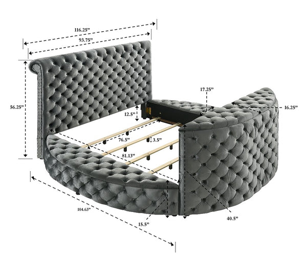 English Elm 1Pc Luxurious King Size Bed With Velvet Upholstered Headboard, Tv Lift & Electric Fireplace Features B2741S00119