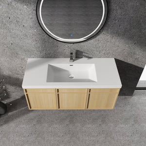 English Elm 48" 54.3" Wall-Mounted Bathroom Vanity with Resin Sink, Original Oak Finish, 3 Soft-Closing Doors, Plywood Construction W1972P315216