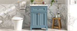 English Elm 24'' Carved Farmhouse Bathroom Vanity with Ceramic Sink Soft Close Storage Cabinet Indigo Blue N710P446530M