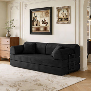 English Elm Convertible Corduroy Floor Sofa Folds Flat as Sleeper Daybed for Studio Living Black W5532P438769