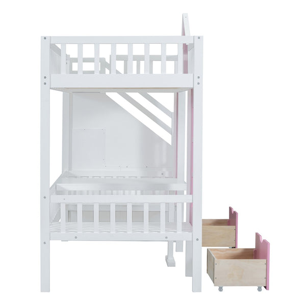 English Elm Twin-over-twin Bunk Bed Convertible Lower Desk Solid Pine Kids Bedroom Space Saver LT000681AAH-1