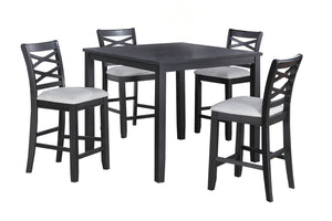 English Elm 5-Piece Counter Height Dining Set Charcoal Finish with Upholstered X-Back Chairs, Square Table B089P389532
